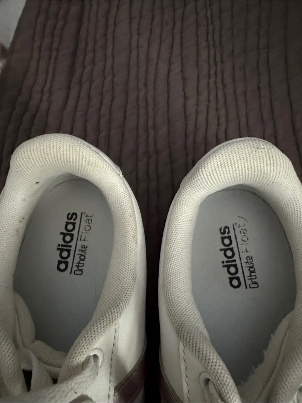adidas White Sneakers with Mauve Stripes
